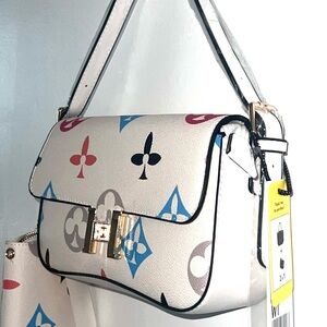 New Stylish white colorful Handbag & Wallet Set.